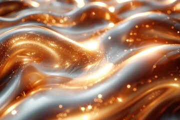Poster - A luxurious image showing soft, rippling golden fabric waves with delicate sparkles