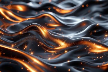 Poster - Abstract illustration of shimmering golden waves on a dark surface to represent luxury and elegance