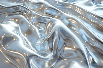 Poster - High-resolution image capturing the wavy and reflective surface of a silver liquid-like texture