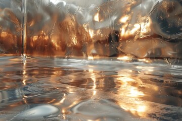 Poster - A stunning depiction of light reflections on a golden surface creating a mesmerizing pattern of ripples and radiant shine, embodying warmth and brilliance