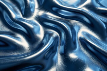 Poster - A vivid portrayal of luxurious waves of blue satin fabric, reflecting light beautifully and creating a sense of serenity and depth