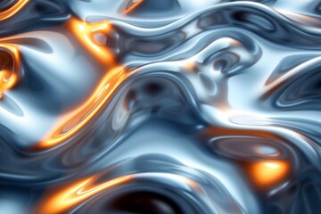 Poster - A close-up of a flowing, organic surface with vibrant orange accents against a cool blue background