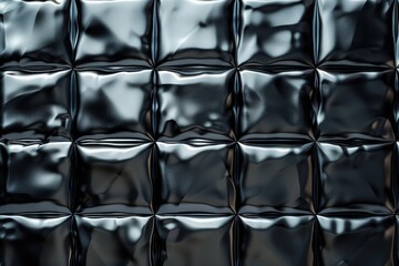 Poster - The image features a grid of glossy black tiles with distortions that reflect light in various shades of gray
