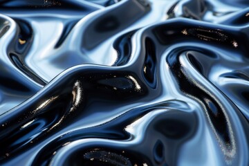 Poster - Close-up of a flowing wavy surface with a metallic blue texture, creating a sense of fluidity and movement