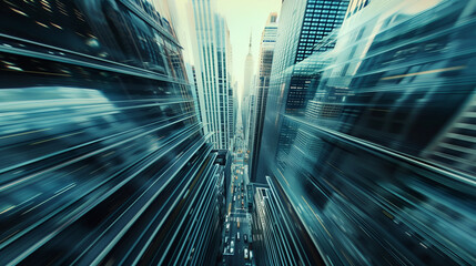 Poster - a city street with a blur of lights and buildings. the city is bustling with activity and the lights