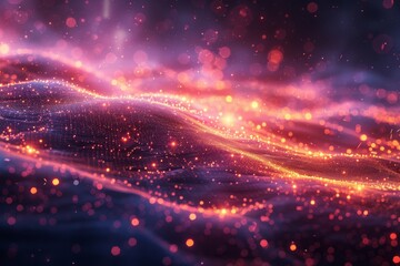 Poster - An ethereal image of a cosmic landscape filled with glittering dust particles and radiant energy