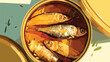 Canned smoked sprats on white background 2d flat ca