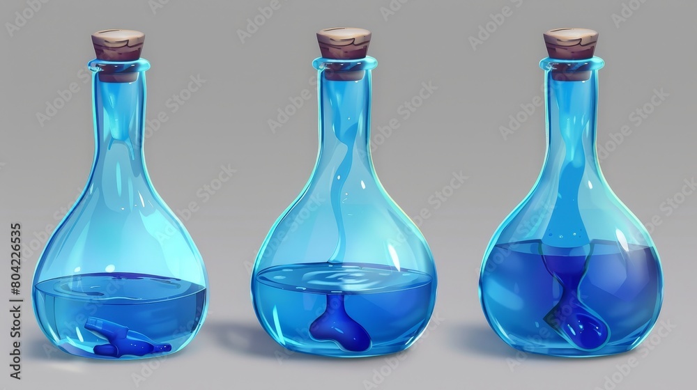 Blue liquid in glass beaker realistic 3D test equipment set for ...