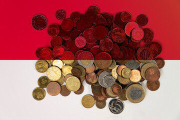 Monaco economic situation, financial values with coins, Monaco flag with changes, banking 