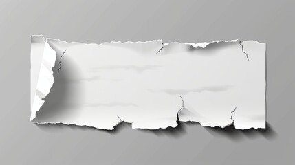 Poster - Paper piece torn in half with white edge texture and curl border background. Isolated page strip with shadow. Header canvas scratch concept to reveal transparent note.