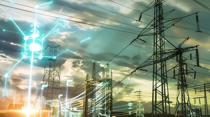 Canvas Print - Infrastructure and Technology: Pictures of smart grids, smart meters, energy management systems, and futuristic energy technologies. 