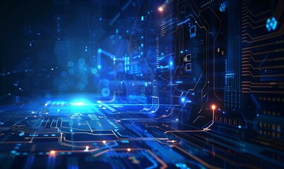 Abstract futuristic circuit board. High computer technology blue color background. Hi-tech digital technology concept. 