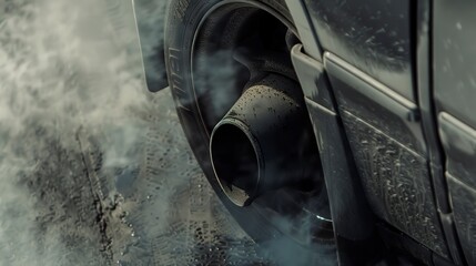 Poster - Detailed shot of exhaust fumes from a diesel engine, illustrating the environmental impact of fossil fuel consumption. 