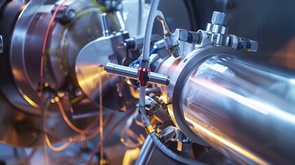 Poster - Detailed view of a nuclear power plant control rod being adjusted, focus on the critical components of nuclear energy. 