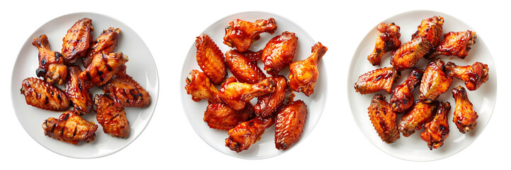 Wall Mural - plate of delicious crispy barbecue chicken wings isolated on white or transparent background