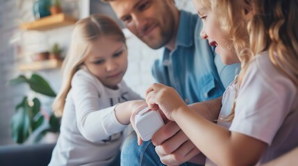 Canvas Print - Close-up of a family setting the thermostat at home, showing the control of heating and cooling energy consumption. 