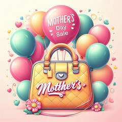 Fototapete - Purse Bag for Mother's Day Sale for Mother's Day Offer Pastel Balloons with space for copy text vector illustration created with generative ai	