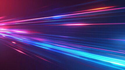 Poster - A dynamic neon race color trail with a line speed motion effect abstract background. Digital technology internet data and network cyber concept. Laser flare ray and gradient blur banner.