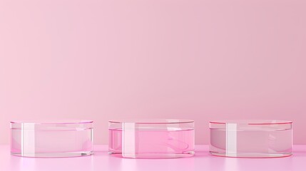 Wall Mural - An acrylic pillar platform mockup with a plexiglass transparent round product podium standing on a pastel pink floor and wall. Realistic modern of plexiglass or plastic cylinder stands for products