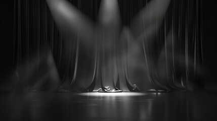 Wall Mural - An award ceremony, graduation ceremony, and show banner background are depicted in this modern realistic illustration of a concert hall. The spotlights shine, the floor is glossy, and the fabric