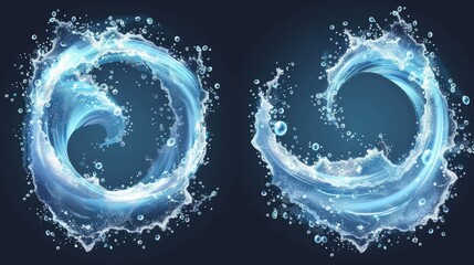 Poster - Isolated modern realistic illustration of shampoo, washing detergent foam vortex, clean laundry whirlwind, fizzy twirl with oxygen balls.