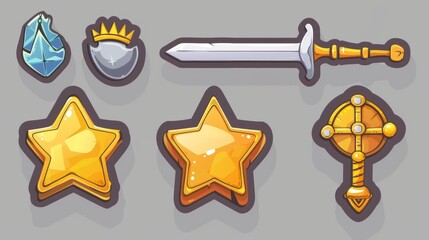 Poster - symbols and rewards for three different levels of completion of a game task or for level rank progre