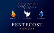 Pentecost Sunday banner - The power of the Holy Spirit with flame, dove and water icons. Vector illustration