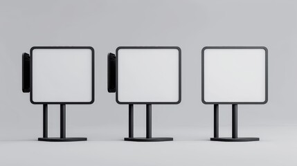 Poster - The set of 3D signboard mockups is isolated on transparent background and depicts rectangular wall lightboards, a blank white screen in a black metal or plastic frame, as well as outdoor advertising.