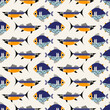 Stylish seamless pattern with different fish. Vector square print, background, design