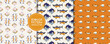 Set with seamless patterns with different fish. Vector square prints, designs, backgrounds