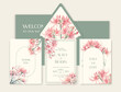 Luxury wedding invitation card background with watercolor Fire Lily Gloriosa flowers and botanical leaves.