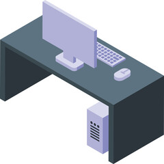 Poster - Gaming computer desk icon isometric vector. Media equipment. Studio desktop