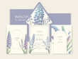 Luxury wedding invitation card background with watercolor Muscari flowers and botanical leaves.