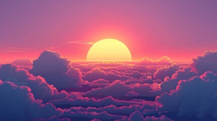 Wall Mural - A beautiful sunset with a large sun in the sky