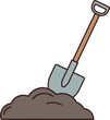 Shovel in soil icon in line and fill style. Vector.