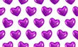 Purple hearts shimmer effect on white background isolated. Seamless pattern AI graphic.