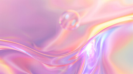 Poster - Abstract, fluid holographic background featuring a glass morphism style with a clear bubble enhancing the blend of iridescent colors and light reflections for a dreamy visual experience