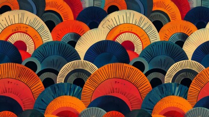 Aufkleber - A colorful abstract pattern featuring shades of orange, blue, and red, creating a dynamic and eye-catching design