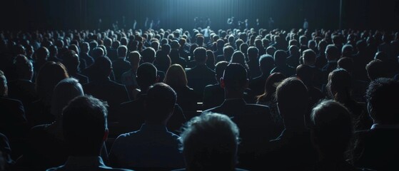 hundreds of corporate attendees watch an innovative and inspiring keynote presentation in a dark con