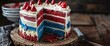 Patriotic layer cake with hidden surprise fillings , professional photography and light