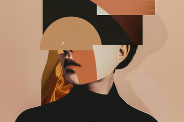 Wall Mural - Abstract Portrait of a Woman with Geometric Overlay