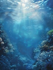 Wall Mural - Underwater world, abstract marine backgrounds for your design and copy space - generative ai