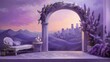 © Maria - Lavender lilac arch matte paint, decorated with flowers, a twilight cityscape