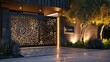 © Aeman - Modern entrance with a laser-cut metal gate and a backlit address sign