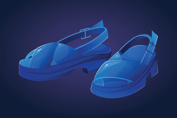 Poster - Summer women's blue sandals. Vector isolated cartoon illustration of shoes.