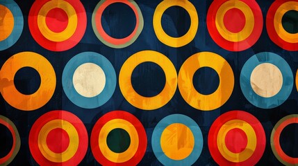 Poster - Multicolored circles arranged on a black surface creating a vibrant and visually striking composition