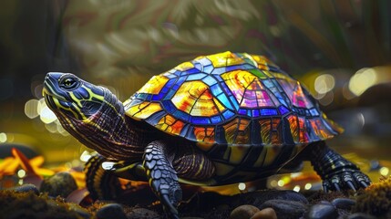 Wall Mural - stained glass turtle.