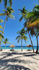 Sticker - Tropical Palm Trees on Sunny Beach with Clear Blue Sky