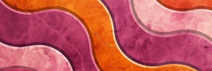 Aufkleber - Detailed view of an intricate orange and pink wavy pattern, showcasing vibrant colors and dynamic lines