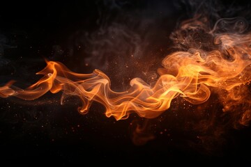 Poster - A dynamic play of orange flames and wisps of smoke dance against a deep black background, creating drama